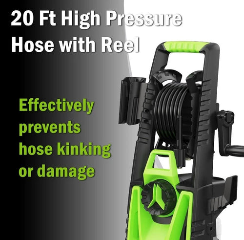 Electricel, Electric Pressure Washer 1700PSI Power Washer With Hose Reel, Foam Cannon, Green