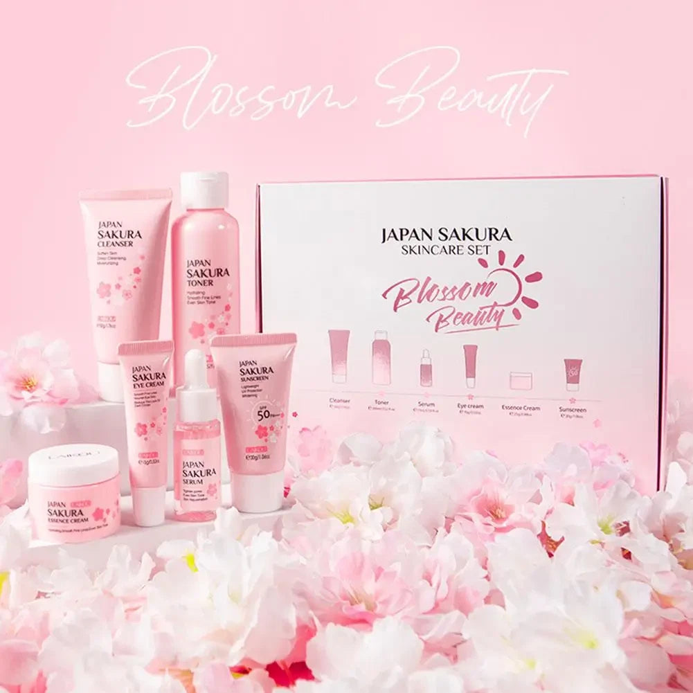 6Pcs/Set Sakura Skin Care Sets Face Cream Serum Toner Facial Cleanser Sunscreen