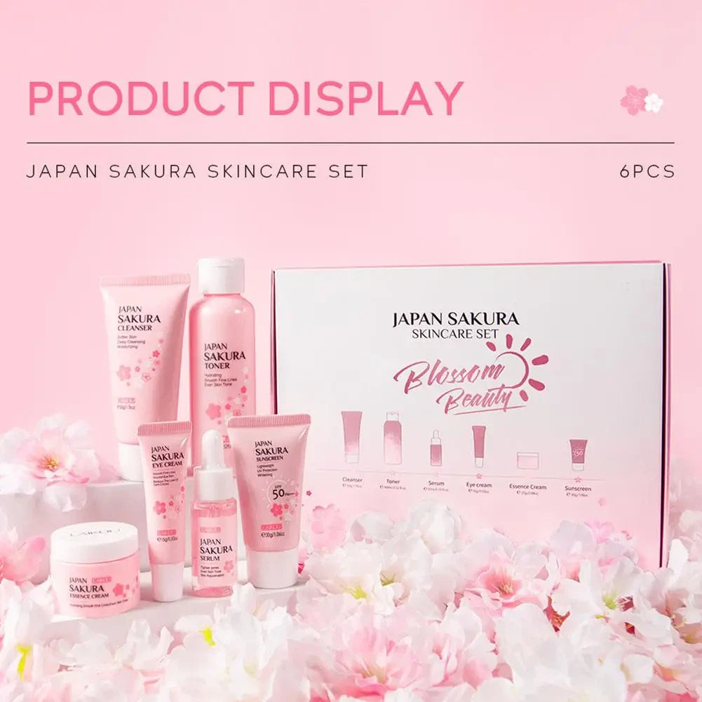 6Pcs/Set Sakura Skin Care Sets Face Cream Serum Toner Facial Cleanser Sunscreen