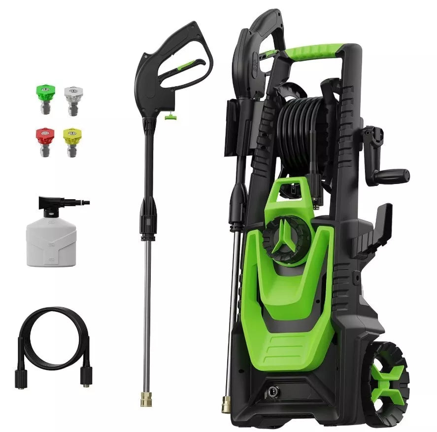 Electricel, Electric Pressure Washer 1700PSI Power Washer With Hose Reel, Foam Cannon, Green